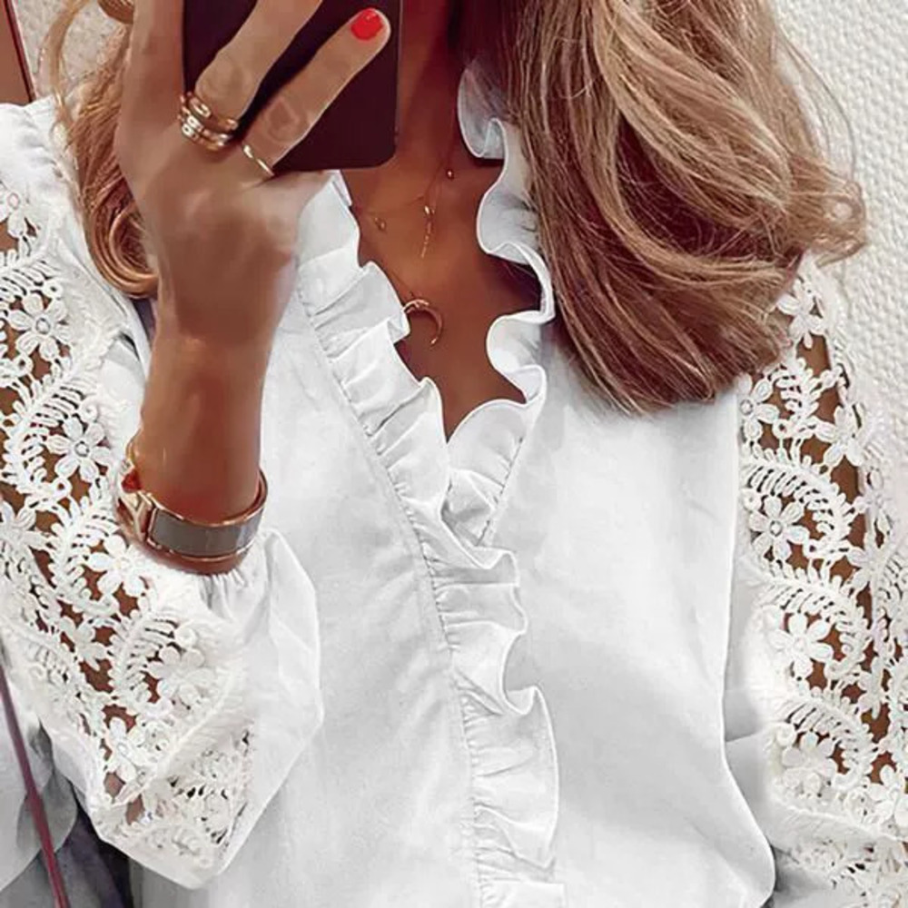 ZARA White Lace Long Sleeve Blouse Spring Summer Fashion Solid Color Shirt